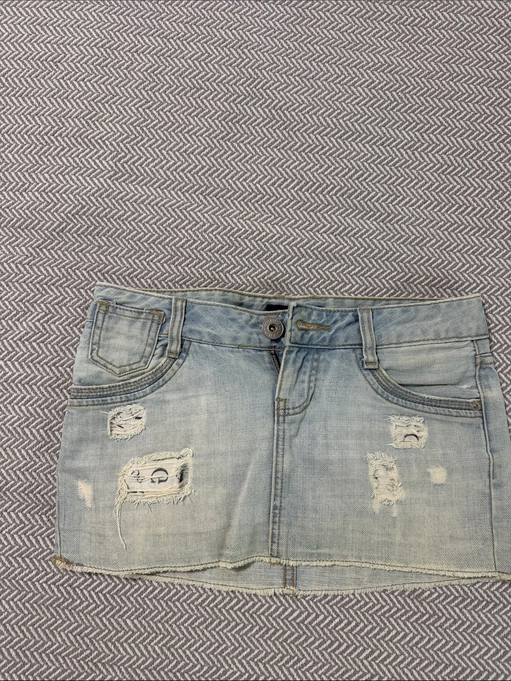 Guess Light Blue Distressed Denim Mini Skirt